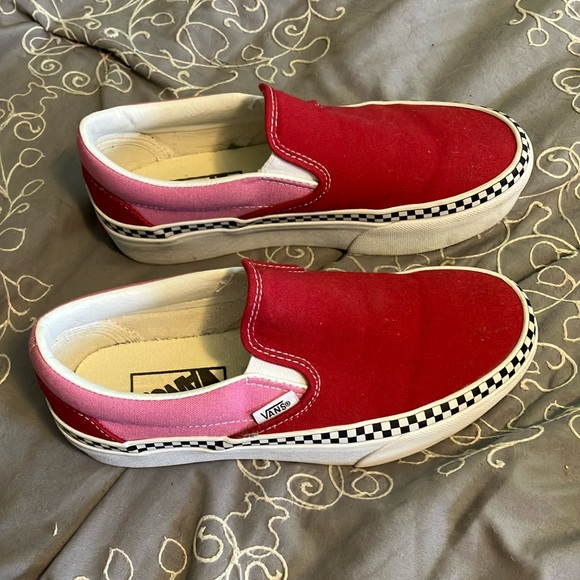 Vans Shoes - VANS Pink/Red/Checker Trim Slip on Canvas Shoe woman’s size 5.5 Read Details pls